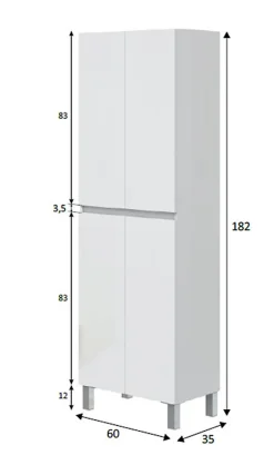 Colonne de salle de bain avec 4 portes sans poignée coloris blanc - Longueur 60 x Profondeur 35 x Hauteur 182 cm