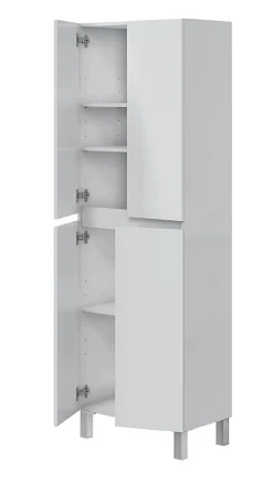 Colonne de salle de bain avec 4 portes sans poignée coloris blanc - Longueur 60 x Profondeur 35 x Hauteur 182 cm
