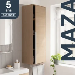 Colonne de salle de bains suspendue avec porte-serviettes effet bois l.36 x H.115 x P.30 cm, GoodHome Maza