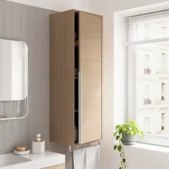 Colonne de salle de bains suspendue avec porte-serviettes effet bois l.36 x H.115 x P.30 cm, GoodHome Maza