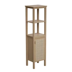 Colonne de salle de bains à poser l.40 x H.150 x P.34 cm, placage chêne et cannage, Thiam
