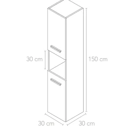 Colonne de salle de bains suspendue blanche l.30 x H.150 x P.30 cm, 2 portes amorties et 1 niche, Futurbath Pedro