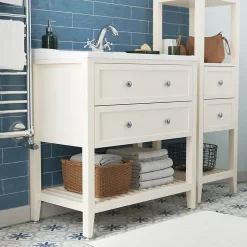 Colonne de salle de bains à poser 2 tiroirs et 2 niches blanc mat L.40 x H.120 x P.36 cm, GoodHome Perma
