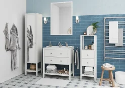 Colonne de salle de bains à poser 2 tiroirs et 2 niches blanc mat L.40 x H.120 x P.36 cm, GoodHome Perma