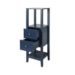 Colonne de salle de bains à poser 2 tiroirs et 2 niches bleu mat L.40 x H.120 x P.36 cm, GoodHome Perma