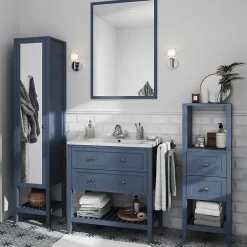 Colonne de salle de bains à poser 2 tiroirs et 2 niches bleu mat L.40 x H.120 x P.36 cm, GoodHome Perma