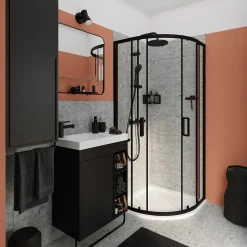 Colonne de salle de bains suspendue avec porte-serviettes noir mat l.36 x H.115 x P.30 cm, GoodHome Maza