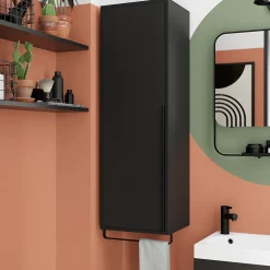 Colonne de salle de bains suspendue avec porte-serviettes noir mat l.36 x H.115 x P.30 cm, GoodHome Maza