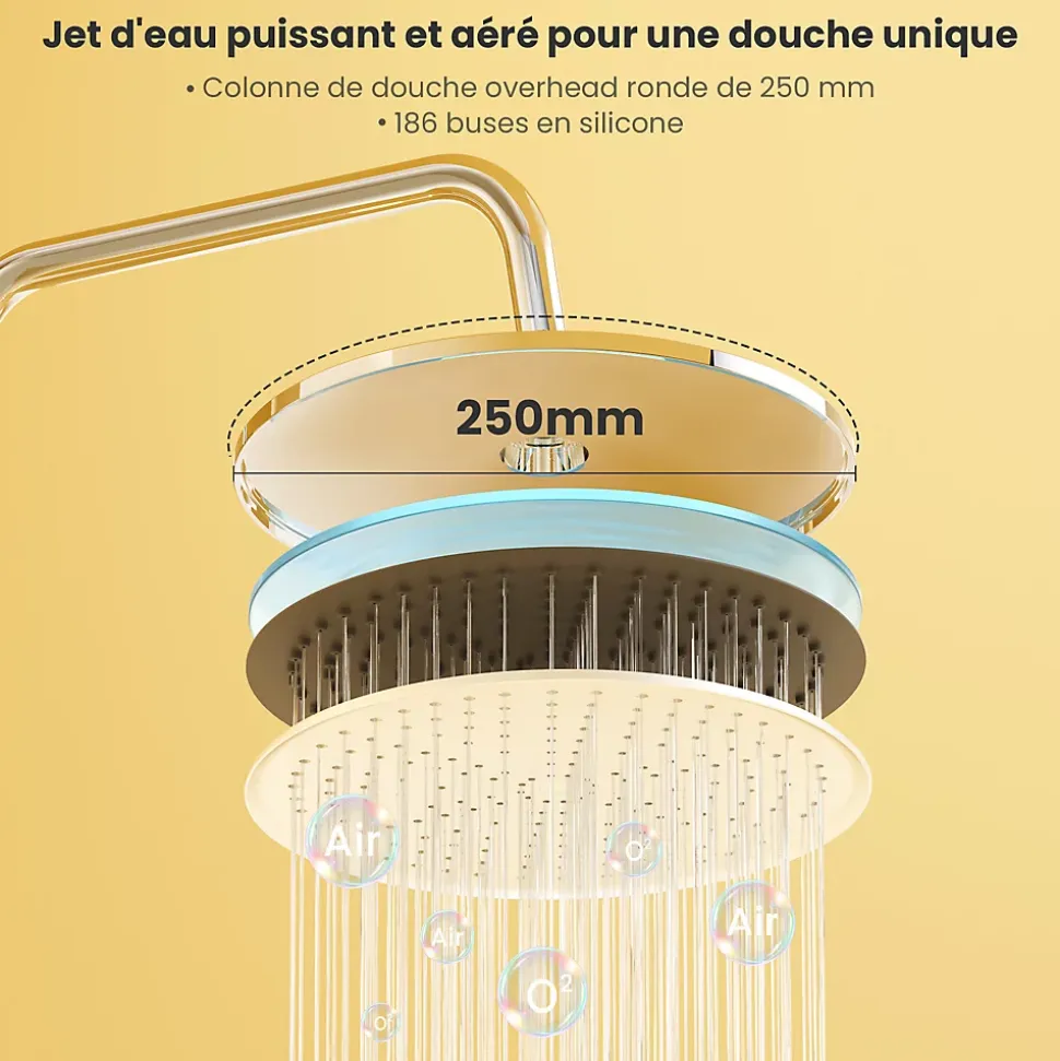 Colonne Douche avec Étagère Sans Robinet en Inox Chromée- Ensemble Mural Réglable Avec Pommeau Effet Pluie Rond 25 CM