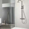 Colonne douche noire gun metal en acier et laiton avec mitigeur monocommande et douchette extensible