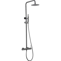 Colonne douche noire gun metal en acier et laiton avec mitigeur monocommande et douchette extensible