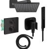 Colonne douche thermostatique HANSGROHE Ecostat Square Douche de tête Vernis Shape Flexible Isiflex Douchette Pulsify E noir mat