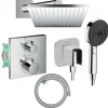 Colonne douche thermostatique HANSGROHE Ecostat Square Douche de tête Vernis Shape Flexible Isiflex Douchette Pulsify chromé