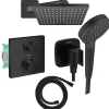 Colonne douche thermostatique HANSGROHE Ecostat Square Douche de tête Vernis Flexible Isiflex Douchette Vernis Blend noir