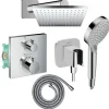 Colonne douche thermostatique HANSGROHE Ecostat Square Douche de tête Vernis Shape Flexible Metaflex Douchette Vernis Blend chromé
