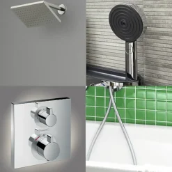 Colonne douche thermostatique HANSGROHE Ecostat Square Douche de tête Vernis Shape Flexible Designflex Douchette Pulsify chromé