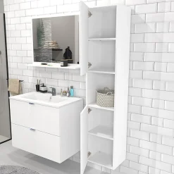 Colonne Meuble Salle de bain 165x35x30cm 2 portes blanc COLO à fixer au mur