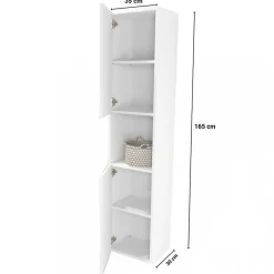Colonne Meuble Salle de bain 165x35x30cm 2 portes blanc COLO à fixer au mur