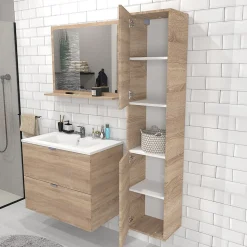 Colonne Meuble Salle de bain 165x35x30cm 2 portes couleur chêne COLO à fixer au mur