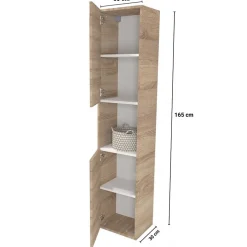 Colonne Meuble Salle de bain 165x35x30cm 2 portes couleur chêne COLO à fixer au mur