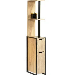 Colonne Meuble Wc Salle de Bain 2 Portes en Bois Design Industriel Marron 3 Etagères Toilettes