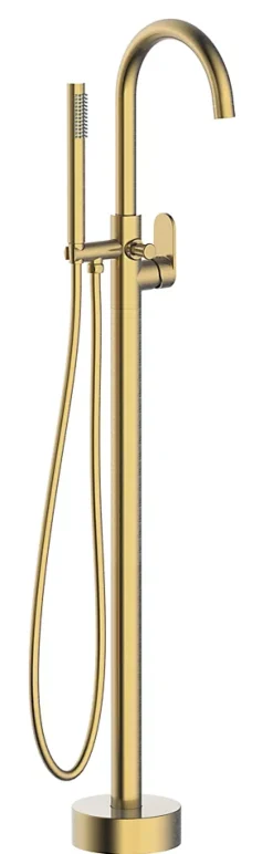 Colonne mitigeur mécanique de baignoire îlot + flexible + douchette, H.113 cm, doré, Essebagno