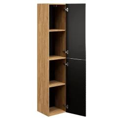 Colonne murale salle de bain 2 portes Elora Noir et bois