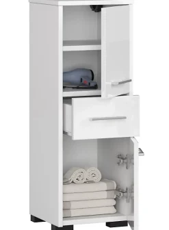 Colonne salle de bain, 2 armoires, 140 x 30 x 30 cm, blanc / blanc brillant