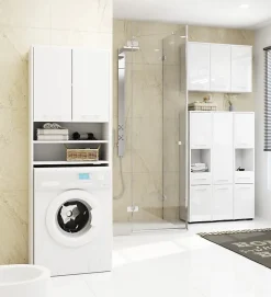 Colonne salle de bain, 2 armoires, 140 x 30 x 30 cm, blanc / blanc brillant