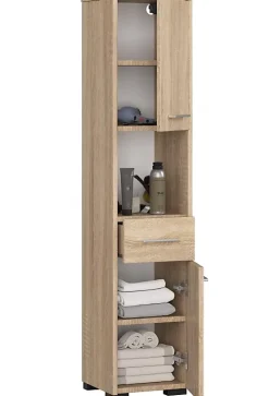 Colonne salle de bain, 2 armoires, 1 tiroir, 140 x 30 x 30 cm, chêne sonoma