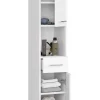 Colonne salle de bain, 2 armoires / 1 tiroir, 140 x 30 x 30 cm, blanc mat