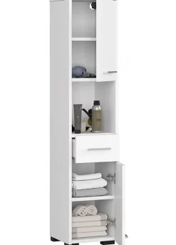 Colonne salle de bain, 2 armoires / 1 tiroir, 140 x 30 x 30 cm, blanc mat