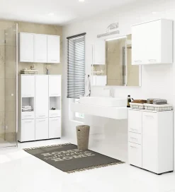Colonne salle de bain, 2 armoires / 1 tiroir, 140 x 30 x 30 cm, blanc mat