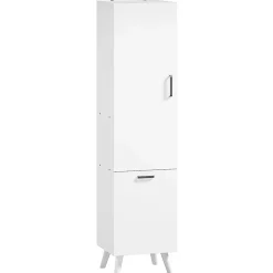 Colonne salle de bain - porte, 2 étagères, panier à linge - dim. 35 x 31,5 x 144 cm - blanc