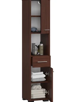 Colonne salle de bain, 2 portes, 1 tiroir, 140 x 30 x 30 cm, wengé