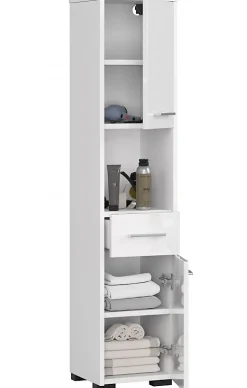 Colonne salle de bain, 140 x 30 x 30 cm, blanc mat, blanc brillant