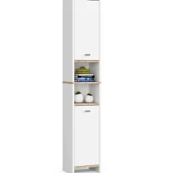 Colonne salle de bain AKORD BETI Blanche 32 cm 2 portes façade Blanche 4 étagères 32x28x180 cm