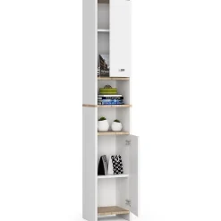 Colonne salle de bain AKORD BETI Blanche 32 cm 2 portes façade Blanche 4 étagères 32x28x180 cm