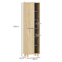 Colonne salle de bain design H.148 cm - 2 portes, 4 étagères, 6 niches - gris effet bois clair naturel