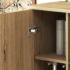 Colonne salle de bain design H.148 cm - 2 portes, 4 étagères, 6 niches - gris effet bois clair naturel