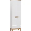 Colonne salle de bain ERMANO Chene clair et blanc brillant 60x187 cm 4 portes À poser