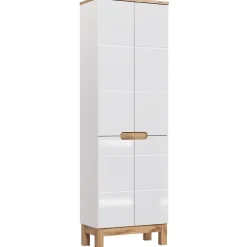 Colonne salle de bain ERMANO Chene clair et blanc brillant 60x187 cm 4 portes À poser