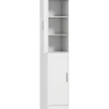 Colonne salle de bain H180 cm - 2 portes, 4 étagères réglables - effet bois blanc