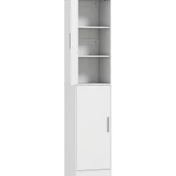 Colonne salle de bain H180 cm - 2 portes, 4 étagères réglables - effet bois blanc