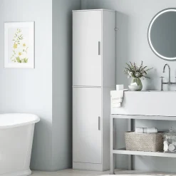 Colonne salle de bain H180 cm - 2 portes, 4 étagères réglables - effet bois blanc