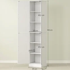 Colonne salle de bain H180 cm - 2 portes, 4 étagères réglables - effet bois blanc
