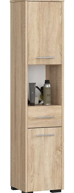 Colonne salle de bains AKORD FIN Chêne Sonoma 30 cm 2 portes 1 tiroir façade Chêne Sonoma 5 étagères 30x30x140 cm