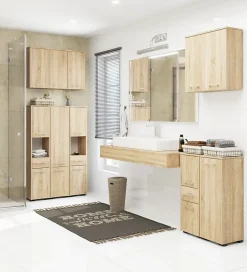 Colonne salle de bains AKORD FIN Chêne Sonoma 30 cm 2 portes façade Chêne Sonoma 5 étagères 30x30x140 cm