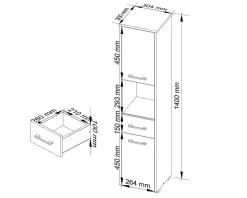 Colonne salle de bains AKORD FIN Chêne Sonoma 30 cm 2 portes 1 tiroir façade Blanche 5 étagères 30x30x140 cm