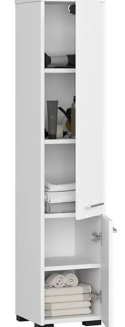 Colonne salle de bains AKORD FIN Blanche 30 cm 2 portes façade Blanche 5 étagères 30x30x140 cm